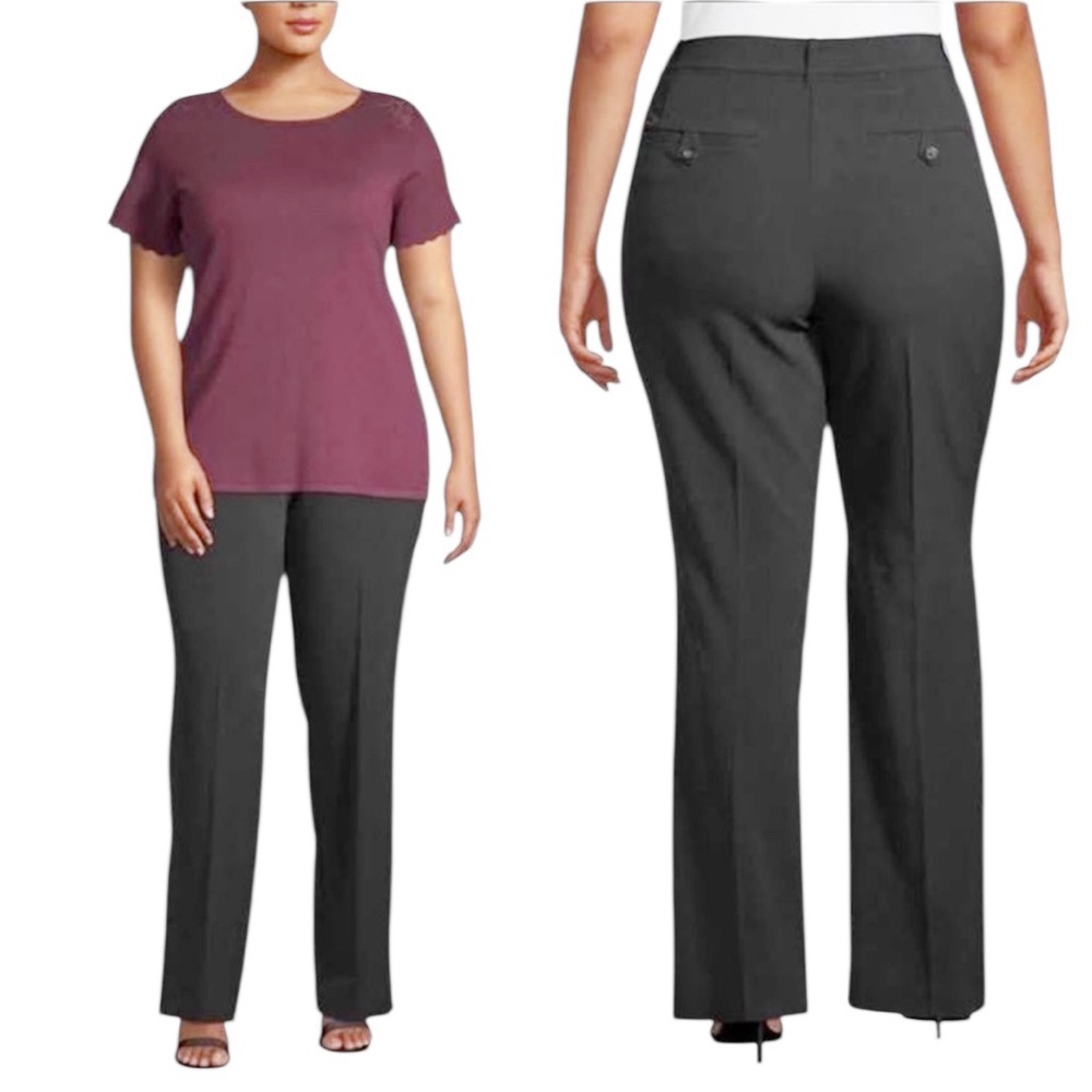 Lane Bryant The Houston Trouser Wide Leg High Rise Dark Gray Button Pocket Pant